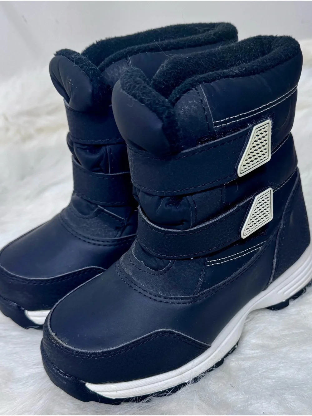 wonder nation Black Kids Snow Boots with Double Hook-and-Loop Straps